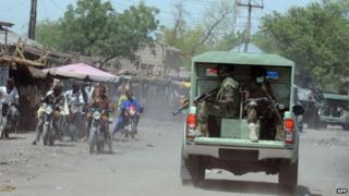 Nigerian soldiers patrol in Nigeria (file photo)
