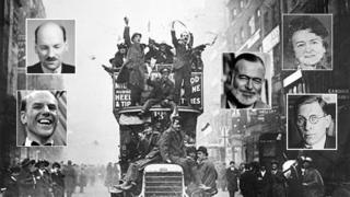 Armistice - clockwise from top right Elsie Knocker, Ernest Hemingway, Frederick Banting, Victor Silvester, Clement Attlee