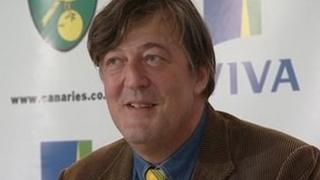 Stephen Fry at the press conference in Norwich