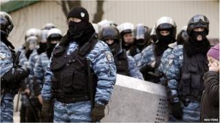The Ukrainian Berkut police unit in the eastern city of Donetsk