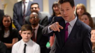 Deputy Prime Minister Nick Clegg at Bishop Challoner Catholic Collegiate School, in east London, on Tuesday