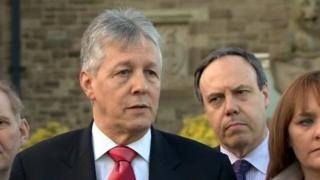 Peter Robinson at a DUP press conference