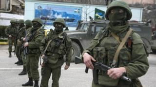 Russian troops in the Crimean town of Balaclava