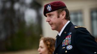 Brig Gen. Jeffrey Sinclair leaves the courthouse following a day of motions, Fort Bragg, North Carolina 4 March 2014