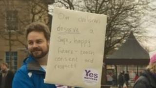 Protester in Victoria Square, Bolton