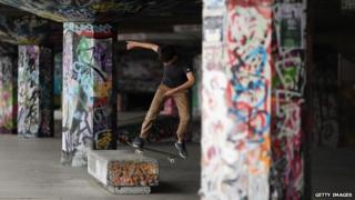 Skateboarder at Southbank skatepark