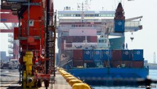Shipping barge with containers in japan