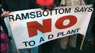 Banner protesting at plans for anaerobic digester (AD) in Bury