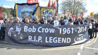 Trade union members outside the City of London Cemetery and Crematorium