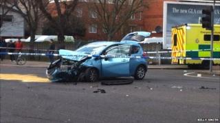 Police van and car crash in Bermondsey