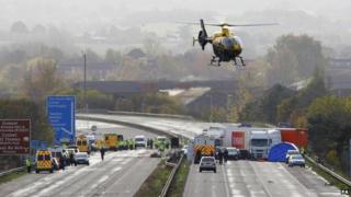Emergency services attending the scene of the M5 pile-up in 2011