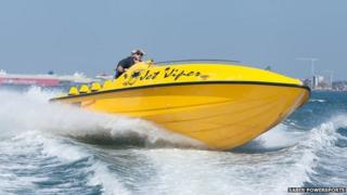 Saber Powersports boat at high speed