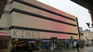 Computer generated graphic showing cladding on the Kings Walk shopping arcade, Gloucester