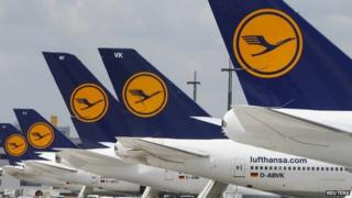 Lufthansa aircraft on the tarmac at Frankfurt airport (July 2013)