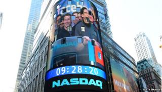 Nasdaq banner with Mark Zuckerberg on IPO day