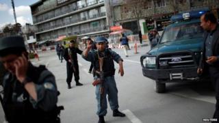 Afghan police sealed off the area. Photo: 2 April 2014