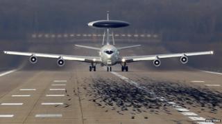 Nato Airborne Warning and Control Systems aircraft in Geilenkirchen near German-Dutch border. 2 April 2014