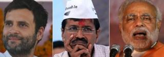 From left to right, Rahul Gandhi, Arvind Kejriwal and Narendra Modi are the key candidates for PM