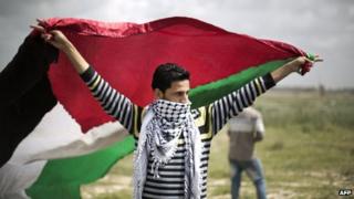 Man waving Palestinian flag