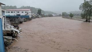 Flood waters in the streets of the Solomon Islands" capital Honiara