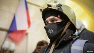 Pro-Moscow demonstrator inside a government building in Kharkiv (6 April 2014)