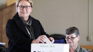 Parti Quebecois leader Pauline Marois cast her vote in Beaupre, Quebec, on 7 April 2014