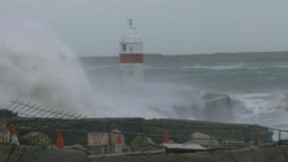 Storm-damaged wall Castletown