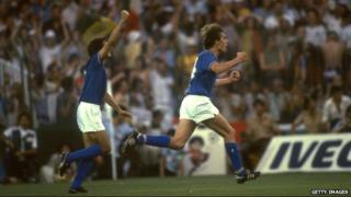 Marco Tardelli (right) celebrates World Cup final goal, 1982