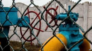 Valves of gas pipe-line are seen not far from Kiev on 4 March 2014.