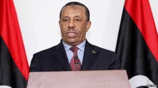 Libyan interim prime minister Abdullah al-Thinni at a press conference in Tripoli - 12 March 2014