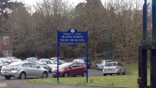 Sign outside Olchfa Comprehensive School in Swansea