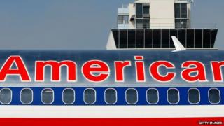 An American Airlines jet in Oakland, California.