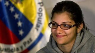 Globovision journalist Nairobi Pinto gives a news conference in Caracas, on April 14, 2014.