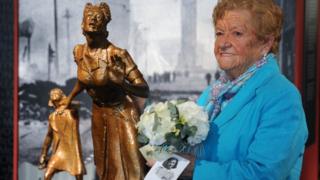 Brigid, one of the Henry family, who lost their sister, Suzy, pictured at a ceremony to mark the 73rd anniversary of the Belfast Blitz