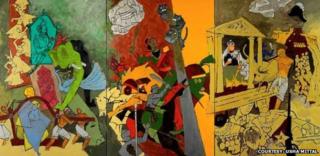Three Dynasties by MF Husain, courtesy of Mrs Usha Mittal