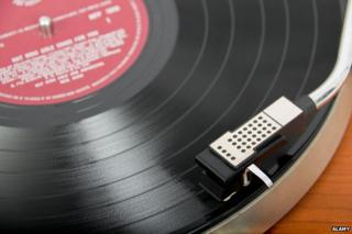 Record playing on turntable