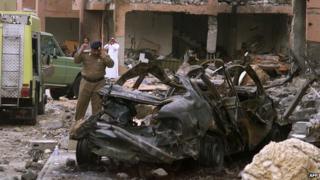 Aftermath of the bombing of the al-Hamra residential compound in Riyadh on 12 May 2003