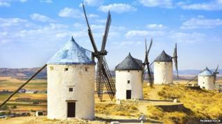 Old-style windmills in La Mancha, Spain
