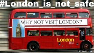 London bus with hashtag superimposed