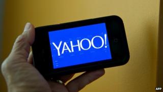 Yahoo logo on a smartphone screen