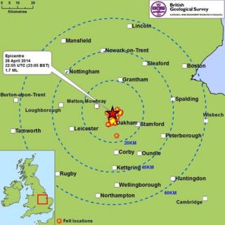 A map of where the quake was felt