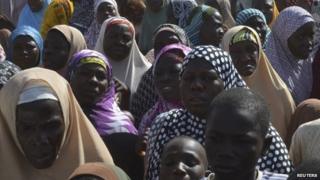 Mothers and relatives of kidnapped school girls react during a meeting with the Borno state governor in Chibok, Maiduguri, Borno state - 22 April 2014