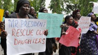 Women attend a demonstration in Nigeria's capital, Abuja, calling on the government to rescue kidnapped schoolgirls of Chibok secondary school - Tuesday 29 April 2014