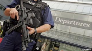 Armed police at Heathrow Airport