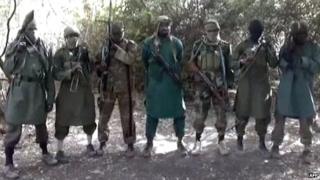 A picture taken from a video showing Boko Haram's leader Abubakar Shekau and other fighters - 5 March 2013