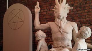 A model of a statue of Baphomet created by The Satanic Temple of New York.