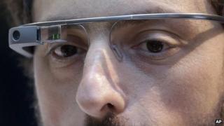 Sergey Brin wears Google Glass