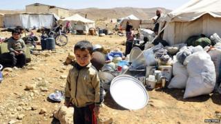 Syrian refugees at Lebanese border town of Arsal, in eastern Bekaa Valley. March 2014