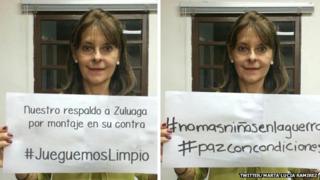 Doctored image on the left, and real image on the right, of Colombian presidential candidate Marta Lucia Ramirez
