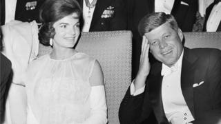 President John F. Kennedy and first lady Jacqueline Kennedy as they attend one of five inaugural balls in Washington